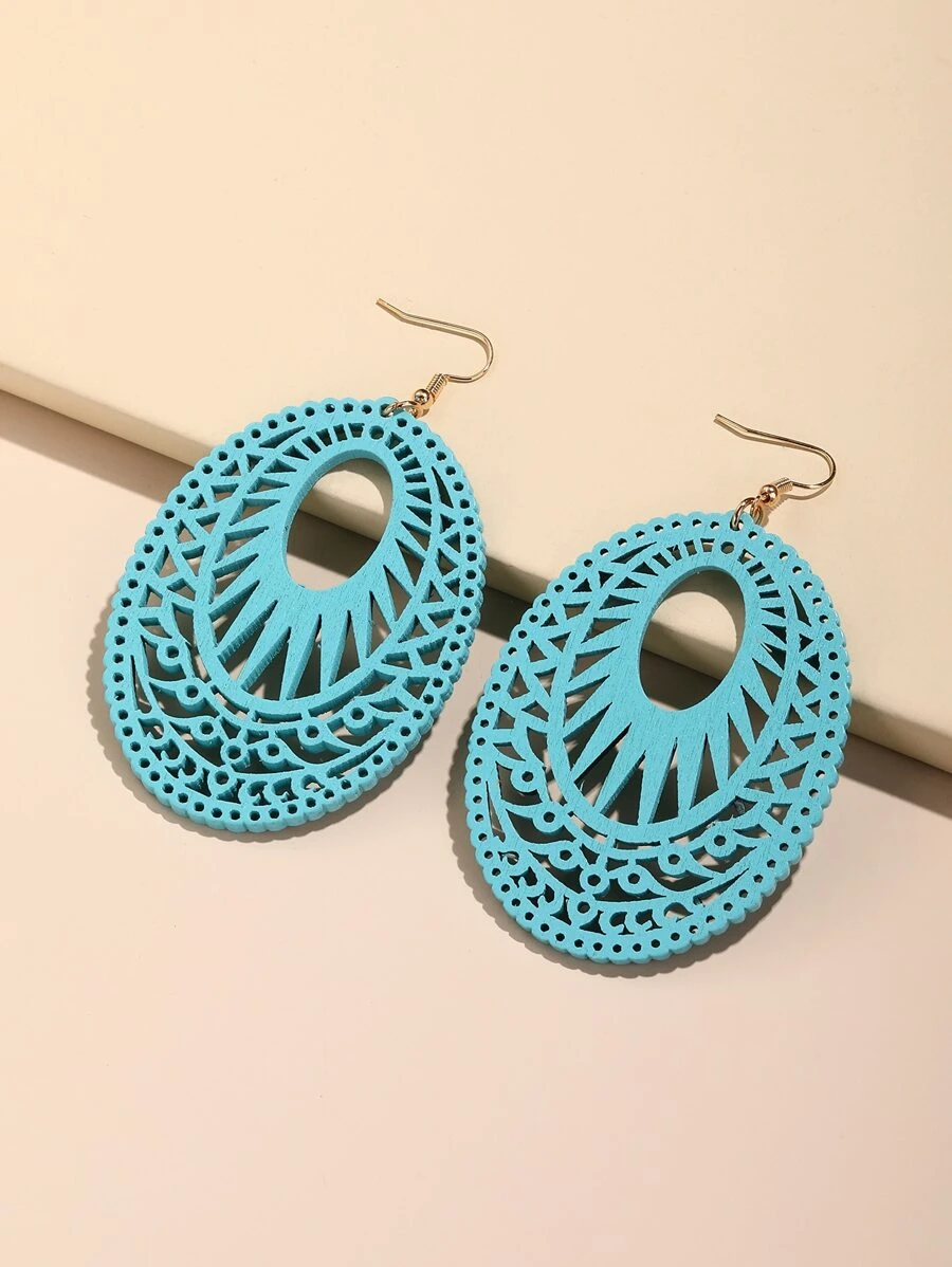 Hoa tai hình bầu dục rỗng - Màu xanh lam - Xem 1