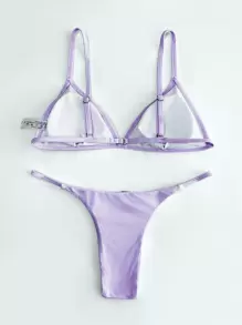 SHEIN Swim 極簡比基尼套裝三角形文胸和丁字褲下裝2入組泳衣 - 紫丁香色 - 查看 2