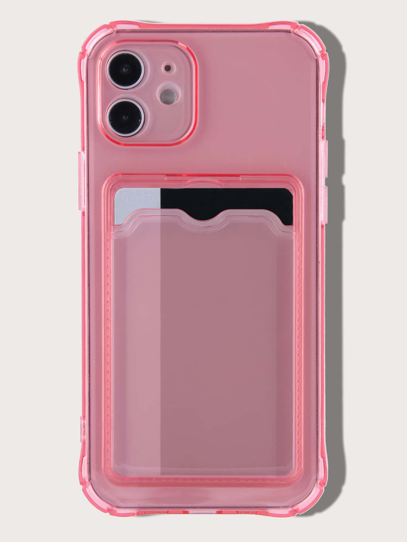 Clear Card Slot Phone Case Compatible With IPhone 11,IPhone 13,IPhone 14 Pro Max - Coral Pink - View 1
