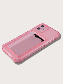 Clear Card Slot Phone Case Compatible With IPhone 11,IPhone 13,IPhone 14 Pro Max - Coral Pink - View 2