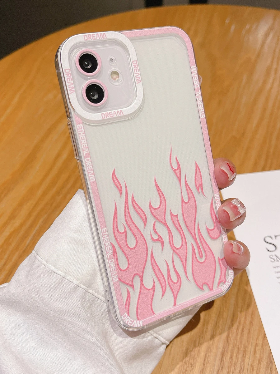 Pink Fire Pattern Clear Phone Case Compatible With IPhone15/15Plus/15Pro/15Promax - Multicolor - View 1