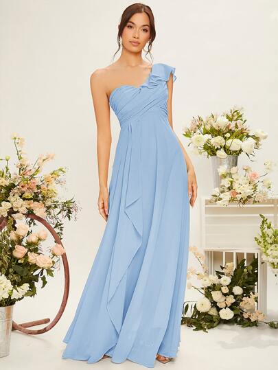 SHEIN Belle One Shoulder Ruffle Trim Bridesmaid Dress Elegant Dress