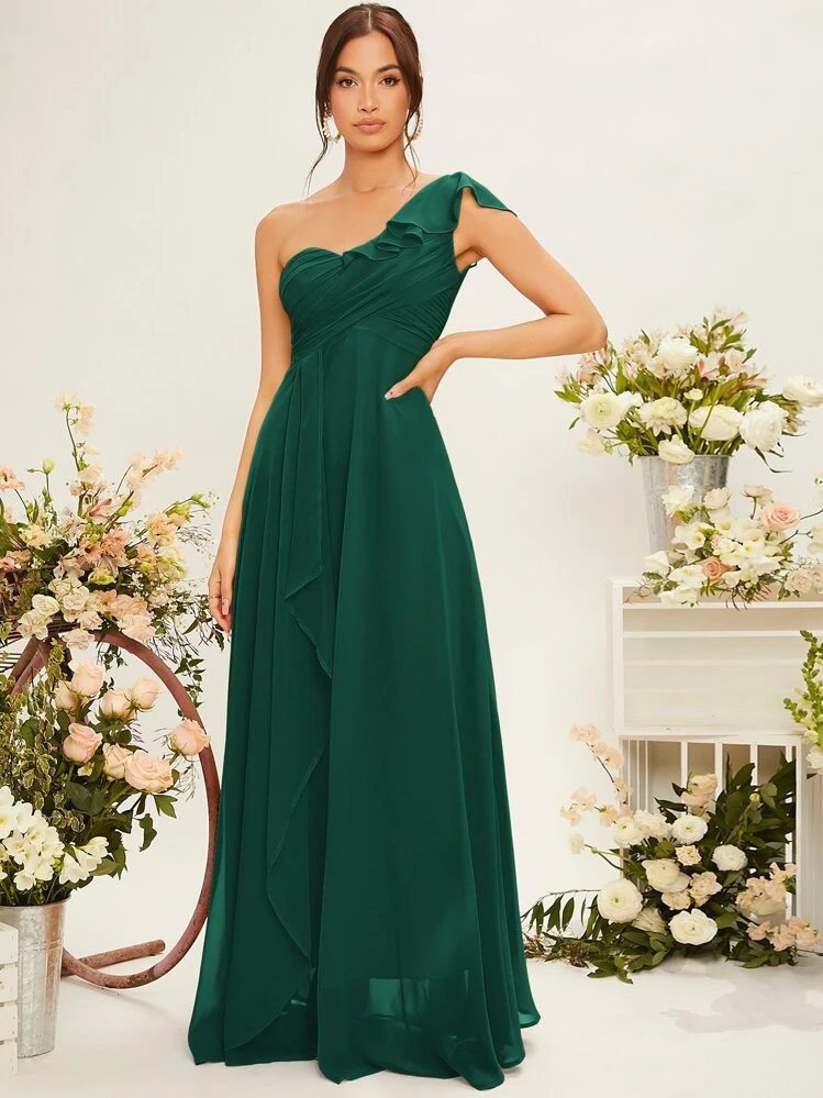 green emerald velvet dress Florence Waterfall Dress in Forest Green Satin