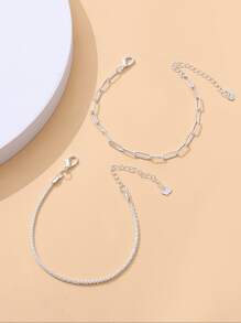 2pcs Heart Charm Bracelet - Silver - View 3