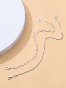 2pcs Heart Charm Bracelet - Silver - View 6