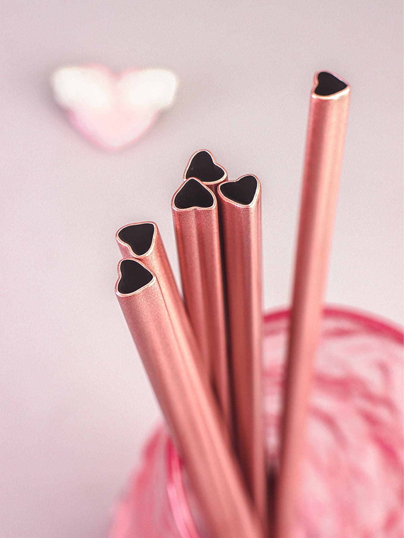 1 件不锈钢心形吸管，创意浪漫粉色吸管，适合日常、厨房、圣诞礼物、学校用品 - 粉色 - 查看 1