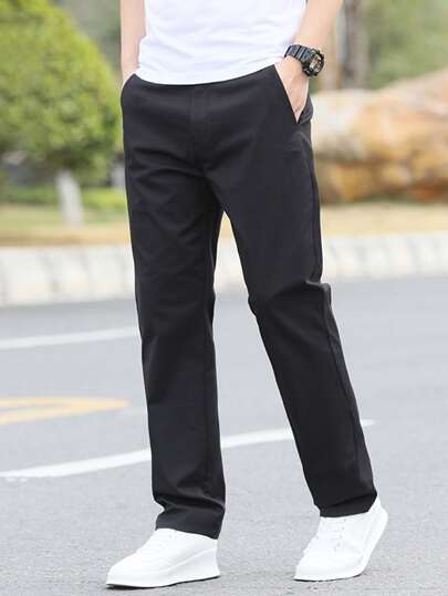 Men Solid Straight Leg Pants