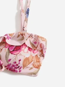 Bikini bandeau con volantes florales y atado en los lados - Multicolor - Ver 4