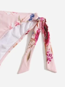 Bikini bandeau con volantes florales y atado en los lados - Multicolor - Ver 5
