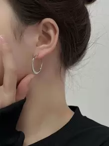 極簡風格圓耳環 - 銀色 - 查看 1