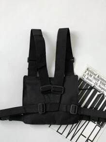 Men Letter Graphic Chain Decor Chest Rig Bag Sling Bag - Black - View 5