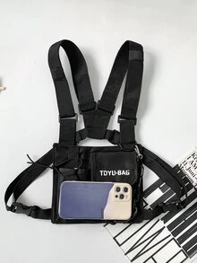 Men Letter Graphic Chain Decor Chest Rig Bag Sling Bag - Black - View 6