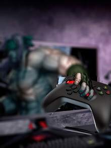 極簡風格有線PC遊戲控制器 - 黑色 - 查看 2