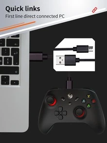 極簡風格有線PC遊戲控制器 - 黑色 - 查看 3