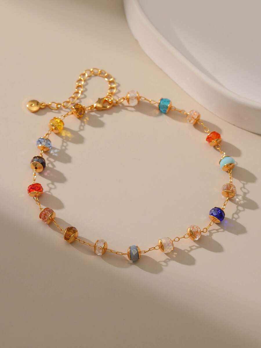 1 chiếc lắc chân pha lê nhiều màu mạ vàng 18K phong cách Boho - Nhiều màu - Xem 1