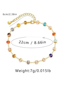 1 chiếc lắc chân pha lê nhiều màu mạ vàng 18K phong cách Boho - Nhiều màu - Xem 3