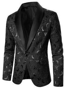 Manfinity AFTRDRK Men Contrast Panel Shawl Collar Jacquard Single Button Blazer - Black - View 1
