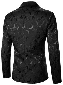 Manfinity AFTRDRK Men Contrast Panel Shawl Collar Jacquard Single Button Blazer - Black - View 2