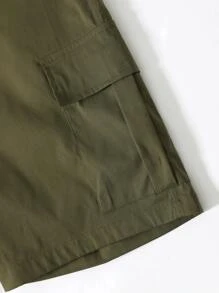 Manfinity Hypemode Hombres Shorts con bolsillo lateral con solapa - Verde militar - Ver 7