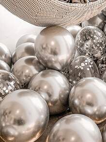 Bộ 35 quả bóng trang trí sinh nhật cưới màu trắng bạc, trang trí sinh nhật, sự kiện cưới tốt nghiệp trang trí phòng tiệc bóng bay cao su - Bạc - Xem 2