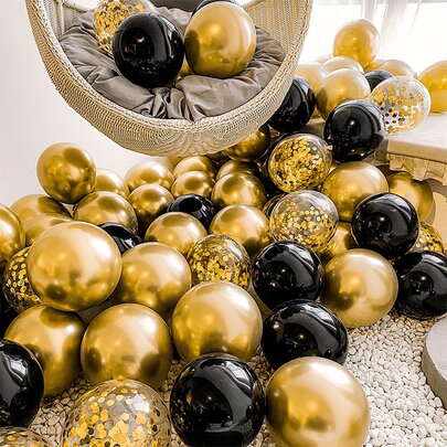 35pcs Black & Gold Wedding Decoration Balloon Set, Birthday Decor, Graduation Party, Wedding Ceremony, Latex Balloons