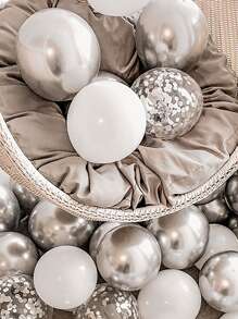 35 件银色和白色婚礼生日装饰气球套装 - 生日装饰、毕业典礼、婚礼派对、家庭房间乳胶气球 - 彩色 - 查看 2