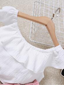 SHEIN Girls Ruffle Trim Top & Shirred Waist Skirt - Multicolor - View 3