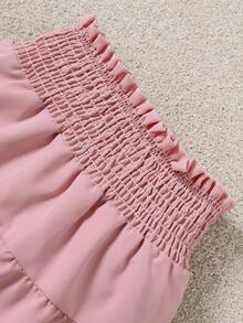 SHEIN Girls Ruffle Trim Top & Shirred Waist Skirt - Multicolor - View 5