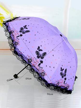 1 把蝴蝶和人物图案雨伞，适合学校、办公室、家庭、旅行男孩情人节心形情人节夏季清凉、海滩、旅行