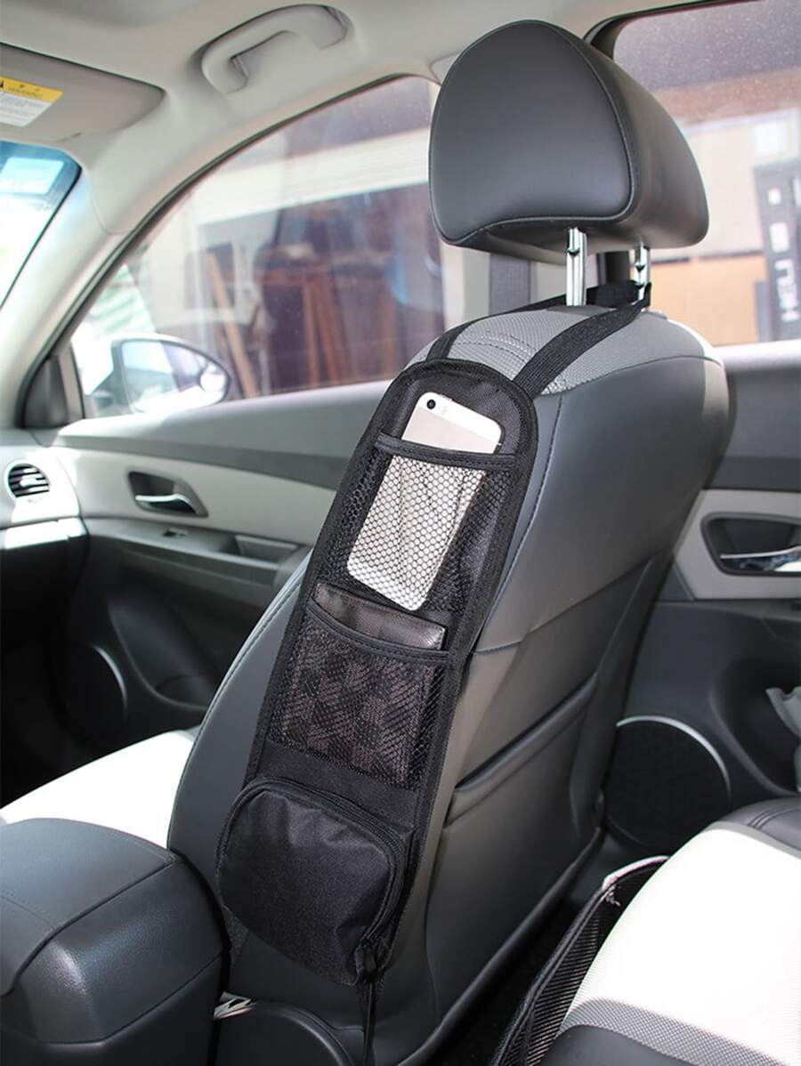 1pc Car Seat Storage Bag, Seat Back Side Hanging Bag (small Size: 26.77inch*5.51inch) - Black - View 1