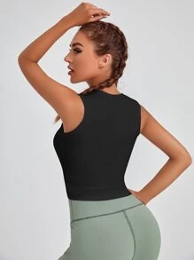 Yoga Basic Solid High Stretch Sports Tank Top - Black - View 2