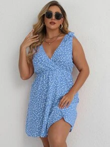 SHEIN Clasi Plus Confetti Heart Plunge Neck Swing Dress - Blue - View 1