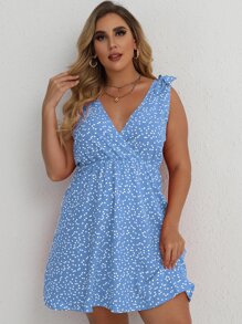 SHEIN Clasi Plus Confetti Heart Plunge Neck Swing Dress - Blue - View 6