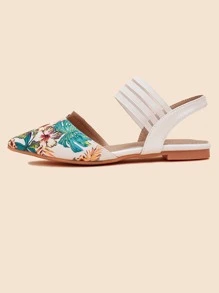 Tropical Print Point Toe Ankle Strap Flats