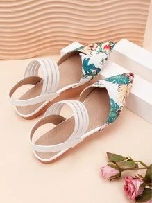 Tropical Print Point Toe Ankle Strap Flats