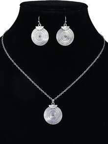 3入組圓形裝飾首飾套裝 - 復古銀色 - 查看 3