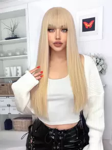 Blonde Long Straight Hair Wigs With Bangs 26 Inch Fashion Women's Wigs Synthetic Heat Resistant Wigs Daily Used Hair Beginner Friendly,Suitable For Various Occasions, Including , Christmas, New Year, Parties, Vacations, Winter - Gold - View 1