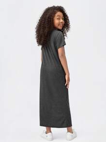 SHEIN Girls Solid Tee Dress - Dark Grey - View 2