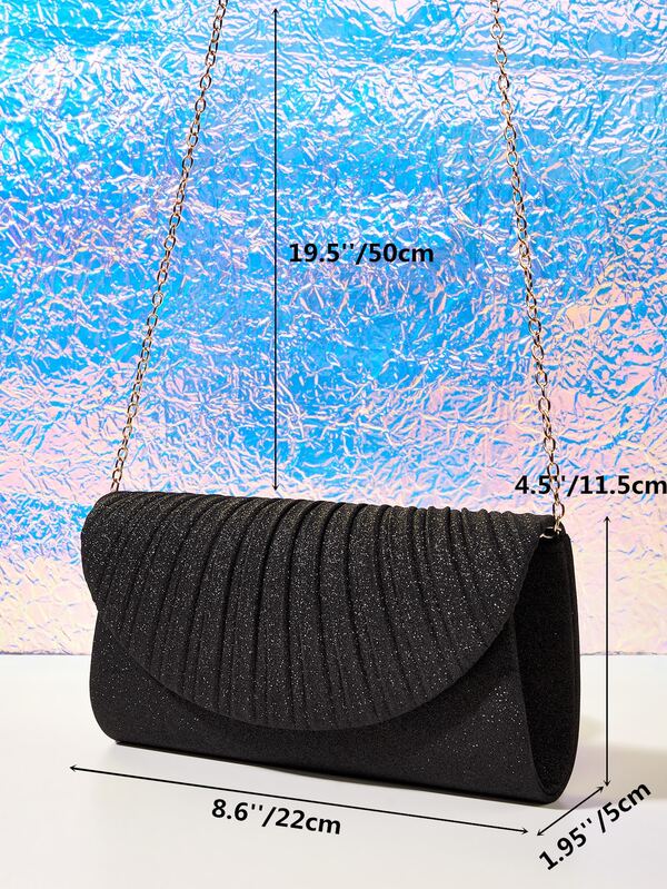 Pleated Chain Evening Flap Bag, Elegant Clutch Purse For Party