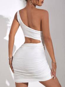 Firerie 紋理質感單肩鏤空緊身洋裝 - 白色 - 查看 2