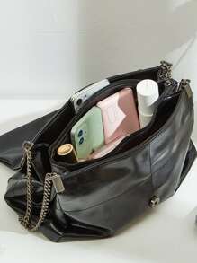 Minimalist Square Bag Medium Flap Black, Eye-Catching Work Bags For Women