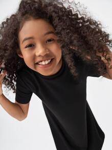 SHEIN Girls Solid High Low Dress - Black - View 5