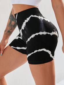 Yoga Trendy Shorts Deportivos De Talle Alto Y Teñido Anudado Sin Costuras