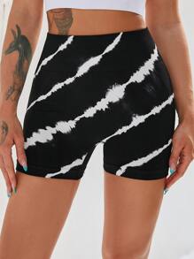 Yoga Trendy Shorts Deportivos De Talle Alto Y Teñido Anudado Sin Costuras