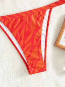 夏日沙灘斑馬紋丁字褲比基尼 - 亮橙色 - 查看 4
