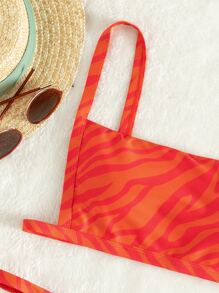 夏日沙灘斑馬紋丁字褲比基尼 - 亮橙色 - 查看 5