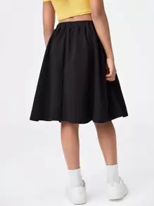 SHEIN Tween Girls Solid Color High Waist Casual Mini Skirt, Spring/Summer - Black - View 2