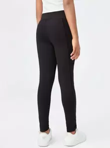 SHEIN Tween Girls High Waist Knitted Wide Belt Pocket Leggings, Casual Spring & Summer