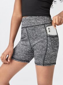 SHEIN 女孩手機口袋細節騎行褲 - 灰色 - 查看 1