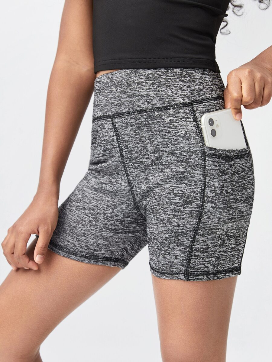 SHEIN 女孩手機口袋細節騎行褲 - 灰色 - 查看 1